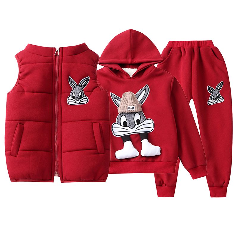 New winter  three-piece Bugs Bunny suit for girls, autumn and winter style, middle-aged, velvet and thickened children's clothing