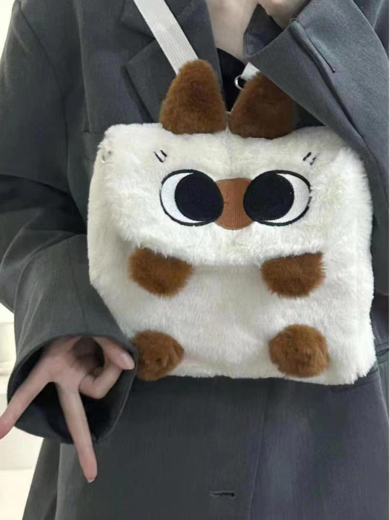 慵懶風暹羅貓小豆泥雙肩包包2023秋冬毛絨百搭通勤背包可愛斜挎包