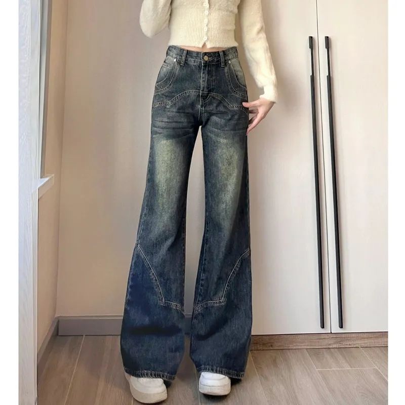高腰闊腿牛仔褲女秋冬小個子復古直筒褲子休閒百搭寬鬆拖地長褲潮