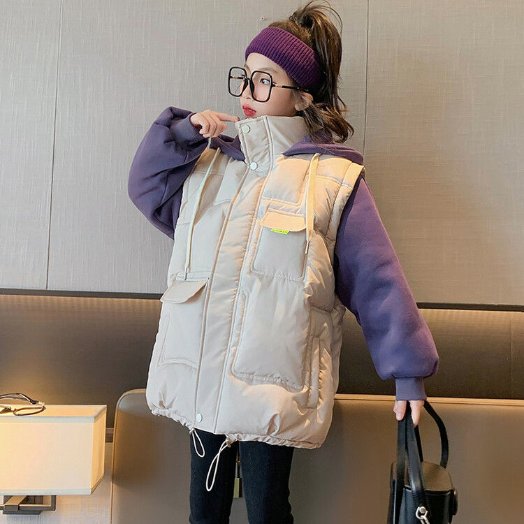 Girls' cotton-padded clothes, autumn and winter clothes  new style, medium and large children's fake two-piece Korean style girls' thickened warm jackets trendy