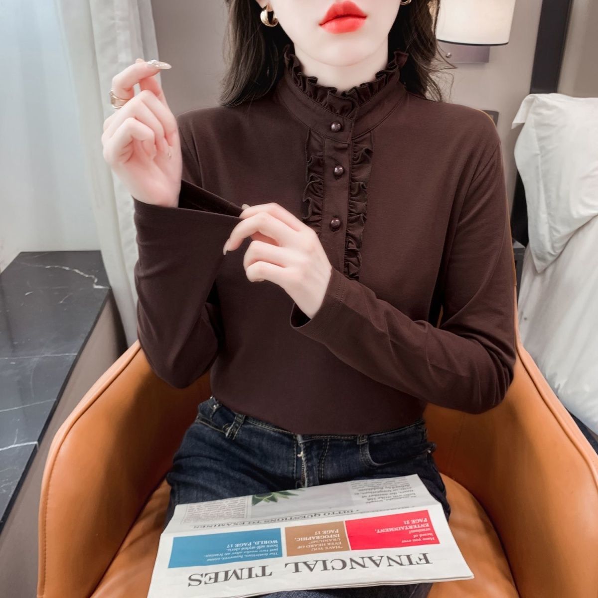 美拉德秋冬新款雙面德絨衫女長袖洋氣百搭顯瘦襯衣內搭保暖打底衫