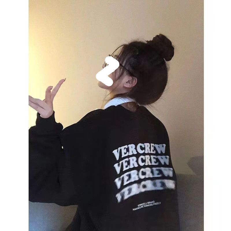 美式復古秋冬無帽衛衣女加絨加厚ins潮學生寬鬆百搭長袖套頭上衣