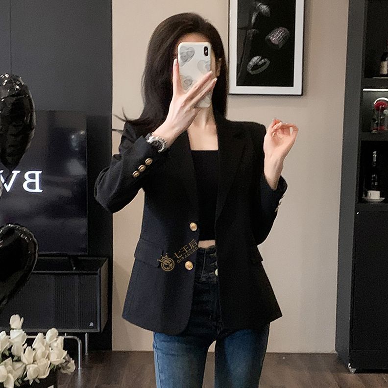 休閒黑色西裝外套女2023新款春秋季小個子高級感氣質修身收腰西服