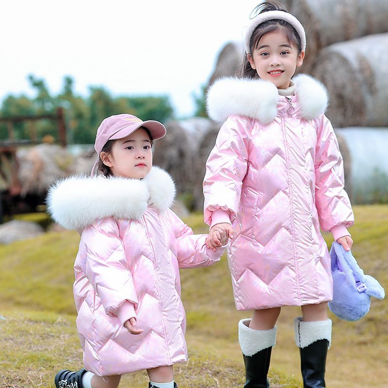 Girls' down jacket  winter thickened baby and middle-aged children's thickened children's outer wear cold-proof three-proof no-wash jacket