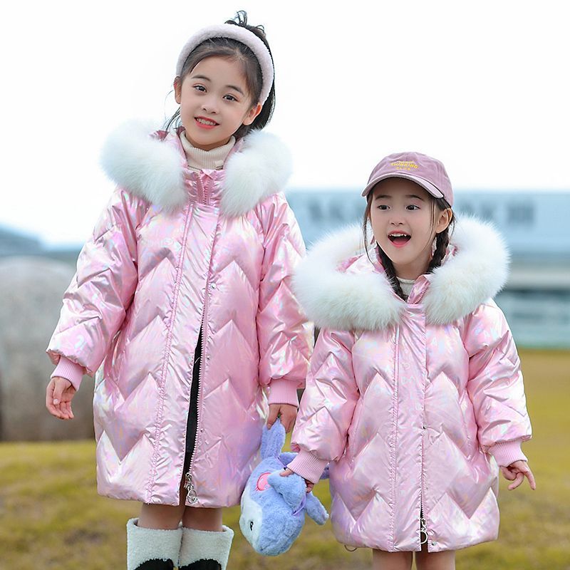 Girls' down jacket  winter thickened baby and middle-aged children's thickened children's outer wear cold-proof three-proof no-wash jacket