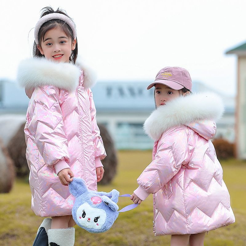 Girls' down jacket  winter thickened baby and middle-aged children's thickened children's outer wear cold-proof three-proof no-wash jacket