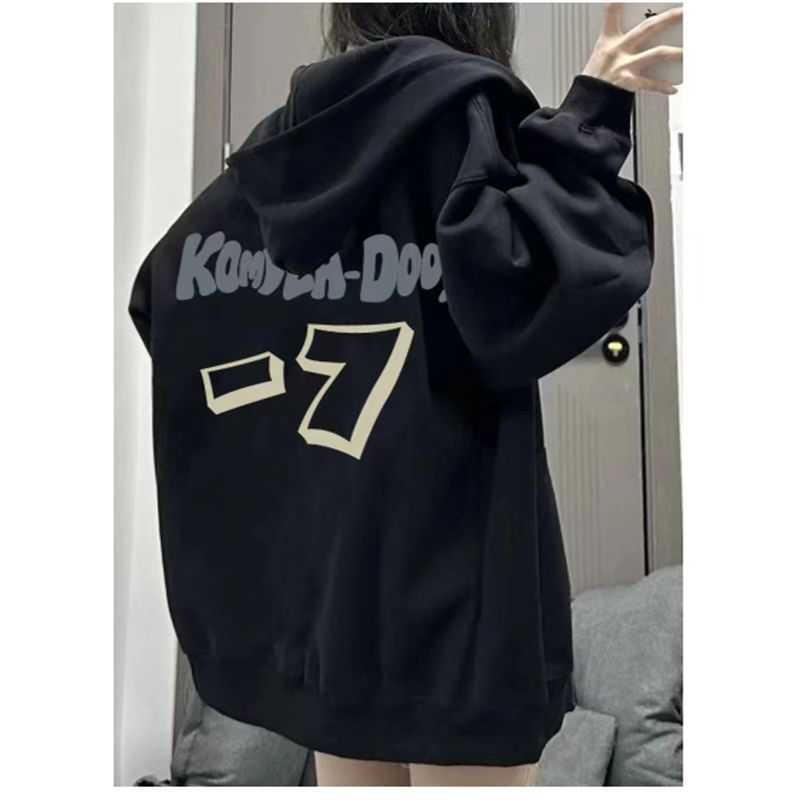 美式復古連帽衛衣女秋冬潮牌寬鬆加絨加厚字母印花上衣外套潮ins