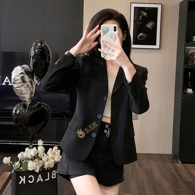 高檔黑色西裝外套女春秋季2023韓版休閒寬鬆高級感小個子西服上衣