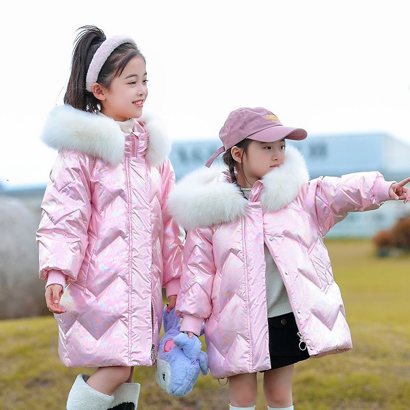 Girls' down jacket  winter thickened baby and middle-aged children's thickened children's outer wear cold-proof three-proof no-wash jacket