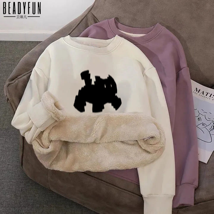 BEADYFUN男女羊羔絨衛衣加厚加絨上衣青少年秋冬新款保暖潮牌外套