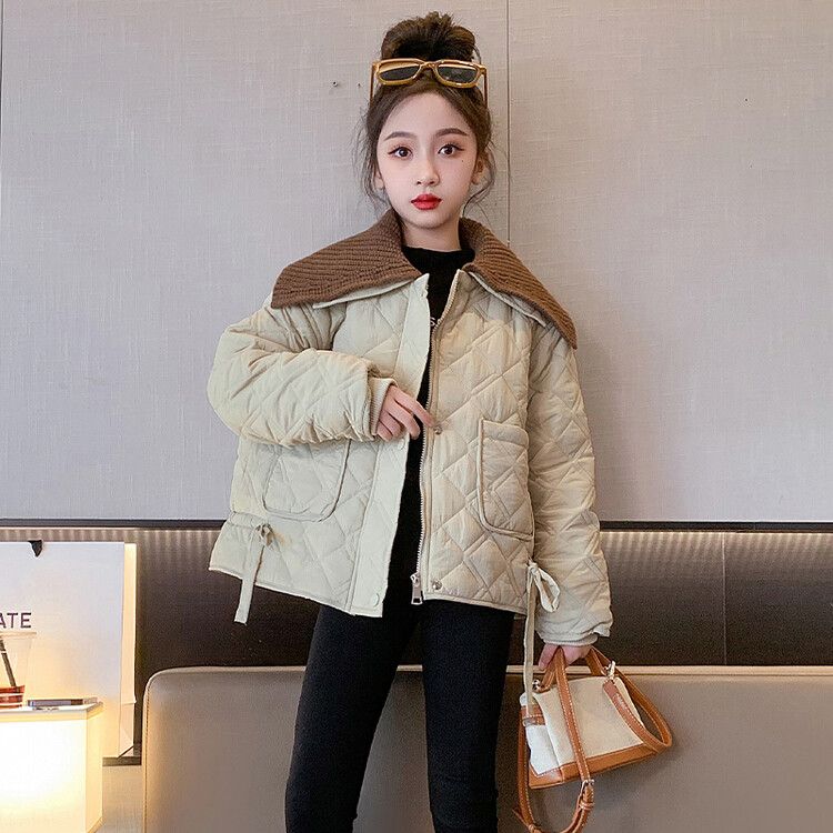 Girls' autumn and winter style jackets, trendy girls' big children's velvet thickened medium and large children's cotton-padded baseball uniform jackets