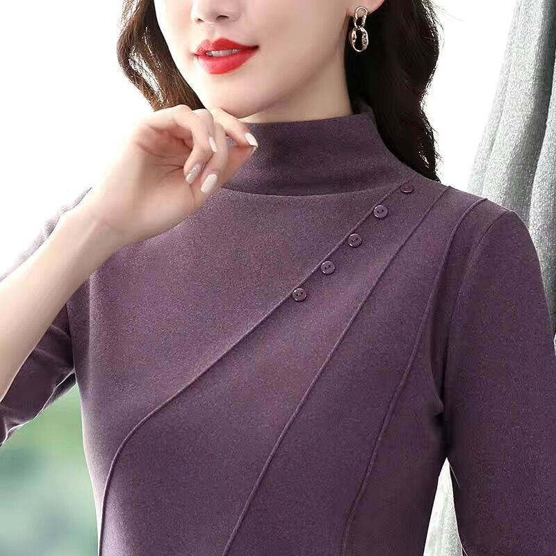 新款2023半高領雙面德絨打底衫女秋冬長袖t恤中年媽媽裝保暖上衣