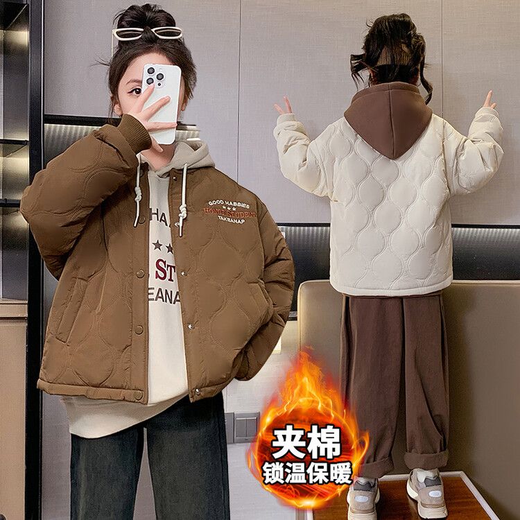 女童秋冬款外套大兒童女孩加棉衣加厚棒球服洋氣棉襖11歲加絨衛衣