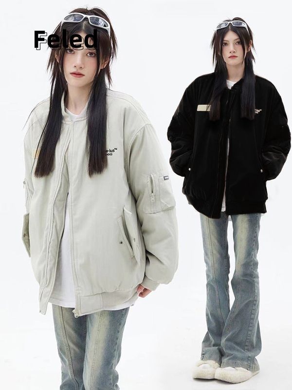 飛拉丹頓美式復古寬鬆顯瘦飛行員夾克外套男女冬季保暖情侶上衣