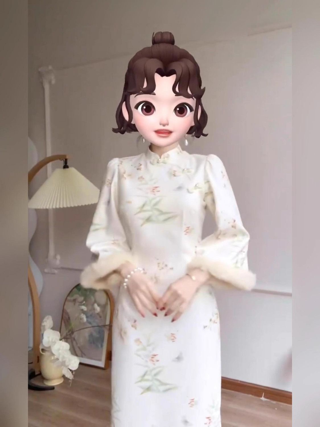 新中式印花改良旗袍連衣裙女裝2023秋冬國風復古盤扣氣質開叉裙子