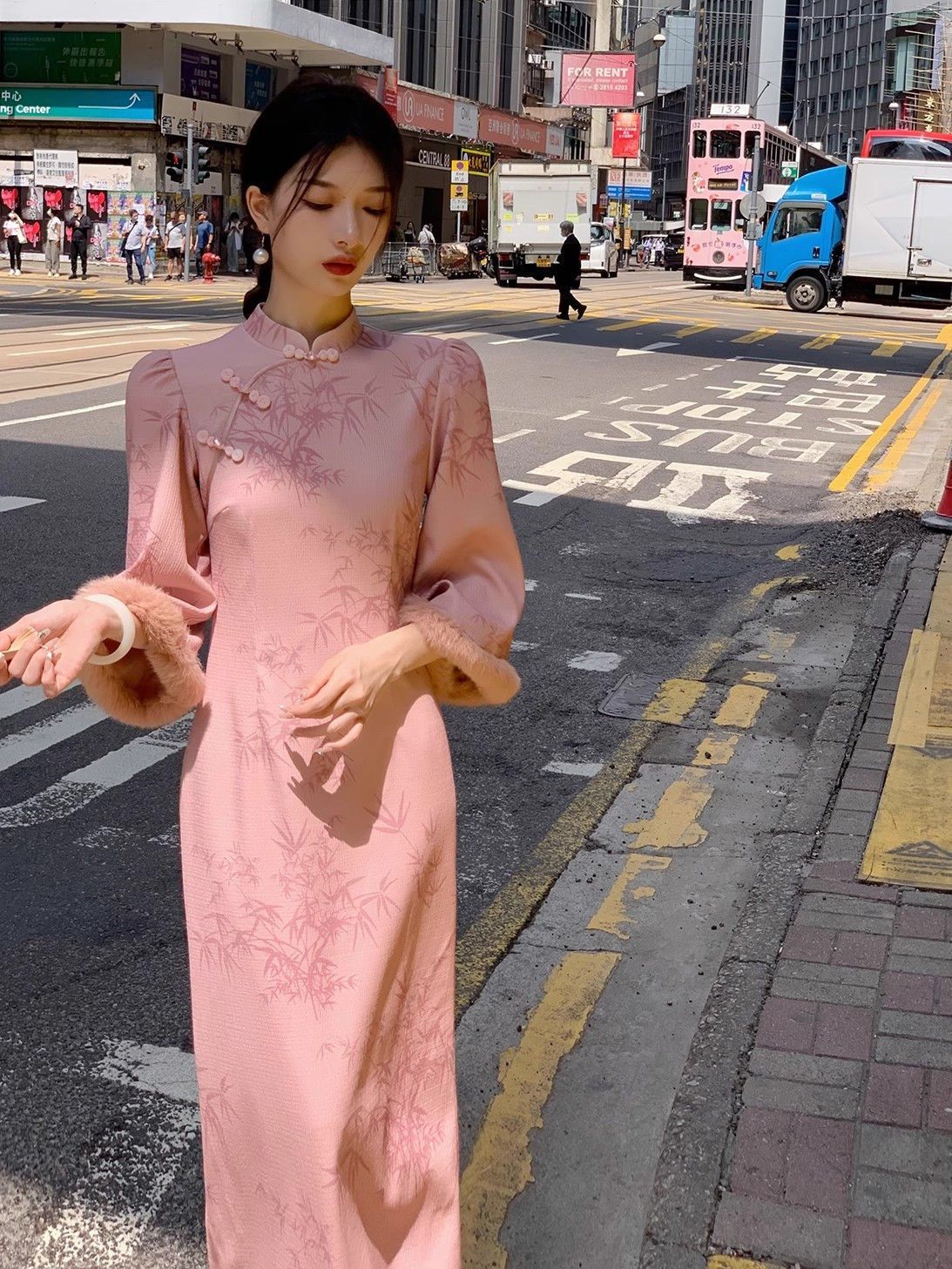 幽幽粉竹 新中式改良旗袍裙女2023年秋冬國風女裝古風加絨連衣裙