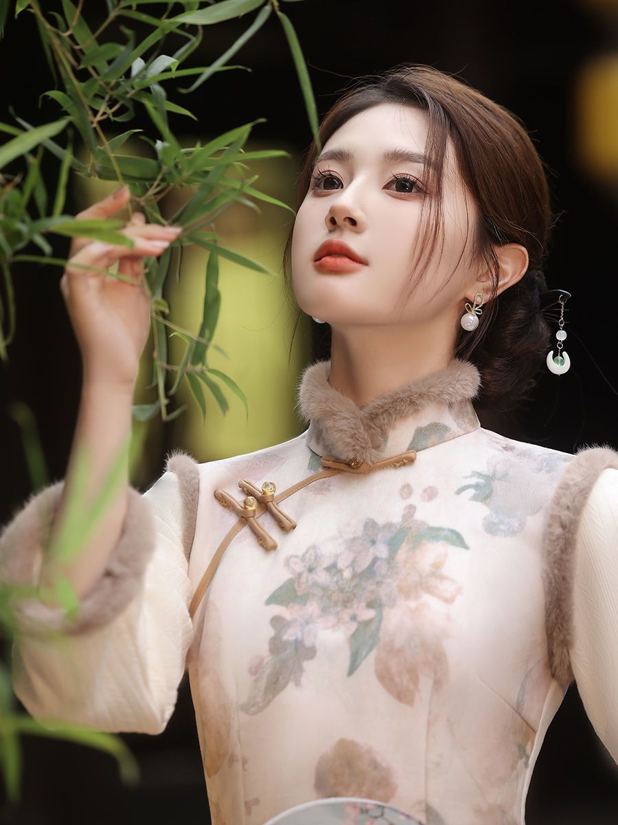 改良旗袍2023新款冬季加厚加絨年輕款少女高端氣質秋冬長款新中式