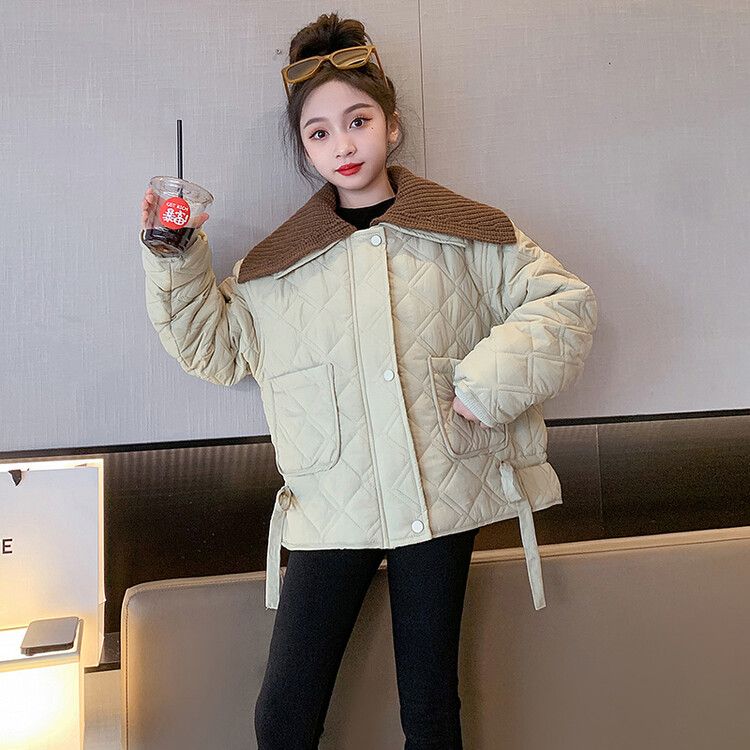 Girls' autumn and winter style jackets, trendy girls' big children's velvet thickened medium and large children's cotton-padded baseball uniform jackets