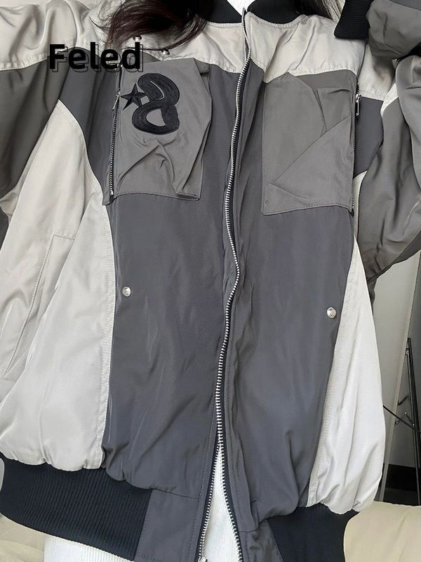 飞拉丹顿vintage拼接棒球服男女2023年新款秋季美式夹克工装外套