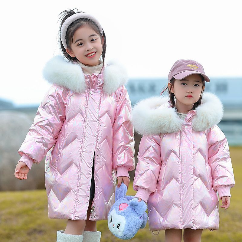 Girls' down jacket  winter thickened baby and middle-aged children's thickened children's outer wear cold-proof three-proof no-wash jacket