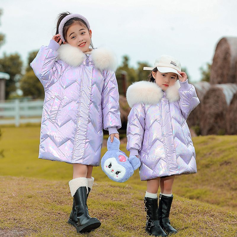 Girls' down jacket  winter thickened baby and middle-aged children's thickened children's outer wear cold-proof three-proof no-wash jacket