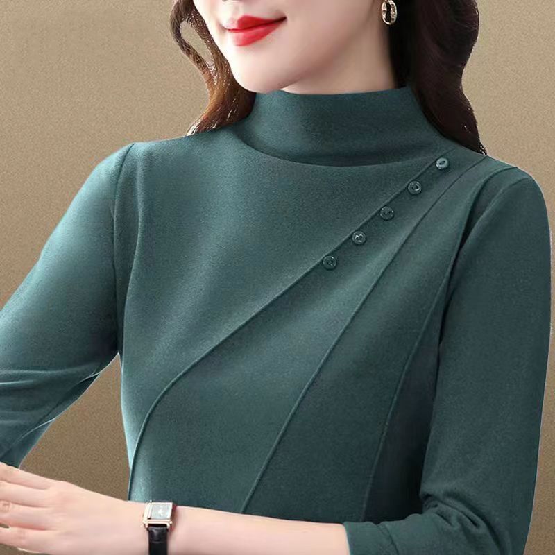 德絨加絨加厚打底衫女新款秋冬外穿內搭美拉德雙面絨半高領媽媽裝
