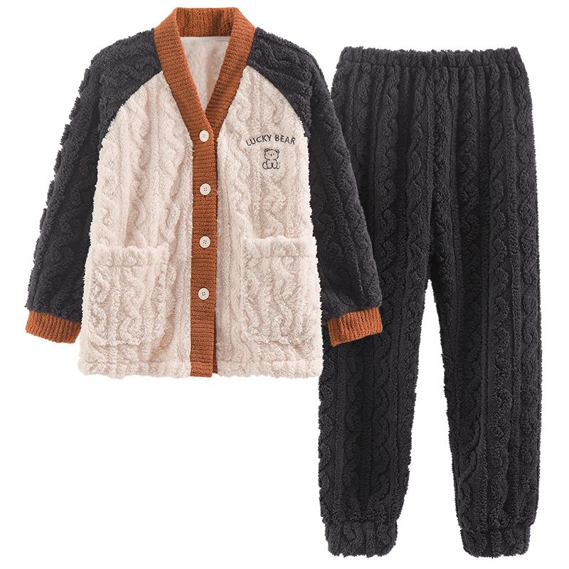珊瑚絨冬季睡衣女宿舍學生可愛法蘭絨加厚保暖套裝家居服外穿ins