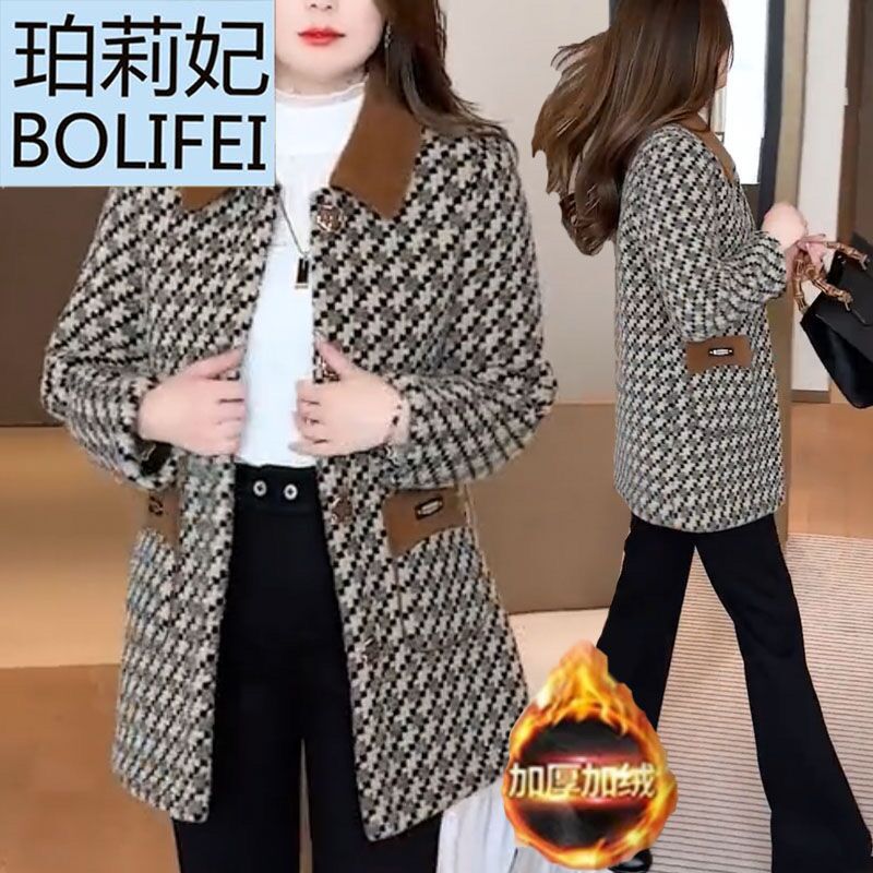 High-end mother's autumn and winter clothing imitation mink velvet mid-length woolen coat middle-aged women's clothing plus velvet thickened cotton coat