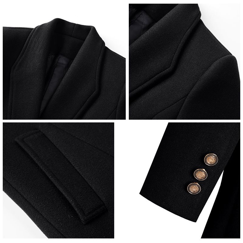 Romon Woolen Coat Women's  New Fashion Temperament Black Thickened Windbreaker This Year's Popular Woolen Coat