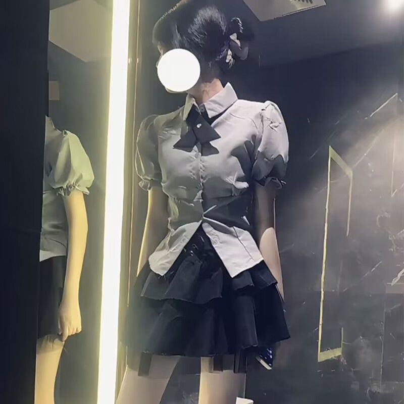 2023新款小個子純欲套裝學院風女裝短裙子日系JK制服襯衫女兩件套