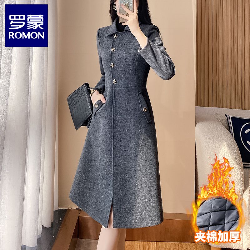 Luo Meng blazer women's new autumn and winter gray design high-end mid-length thickened windbreaker woolen coat