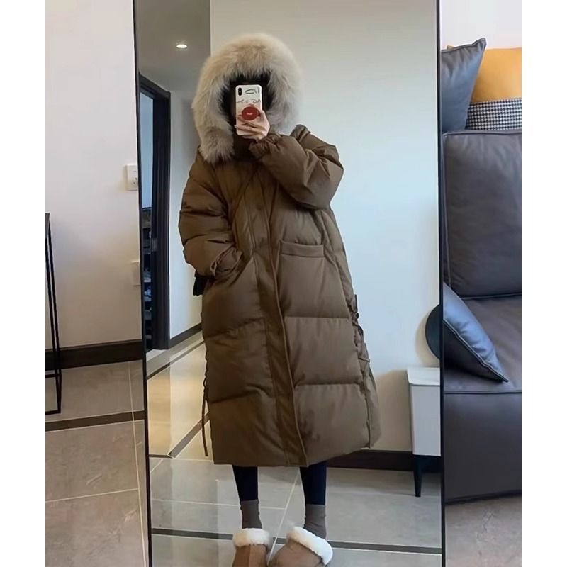 大碼300斤大毛領棉服外套女冬胖mm寬鬆加厚oversize長款棉襖棉衣