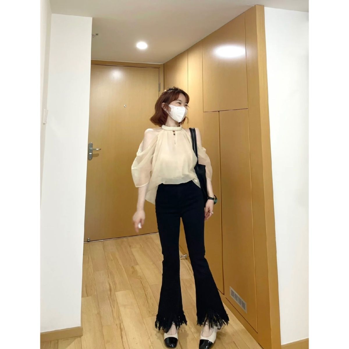 Black slightly flared women's plus size jeans trousers summer new high waist slimming loose tassel flared trousers