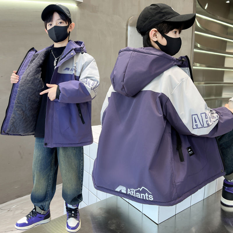 男童外套秋冬裝2023新款冬季加絨加厚中大兒童洋氣男孩炸街派克服