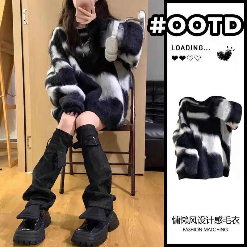 秋冬設計感軟軟糯糯的毛衣女復古慵懶風條紋高級感加厚外穿針織衫