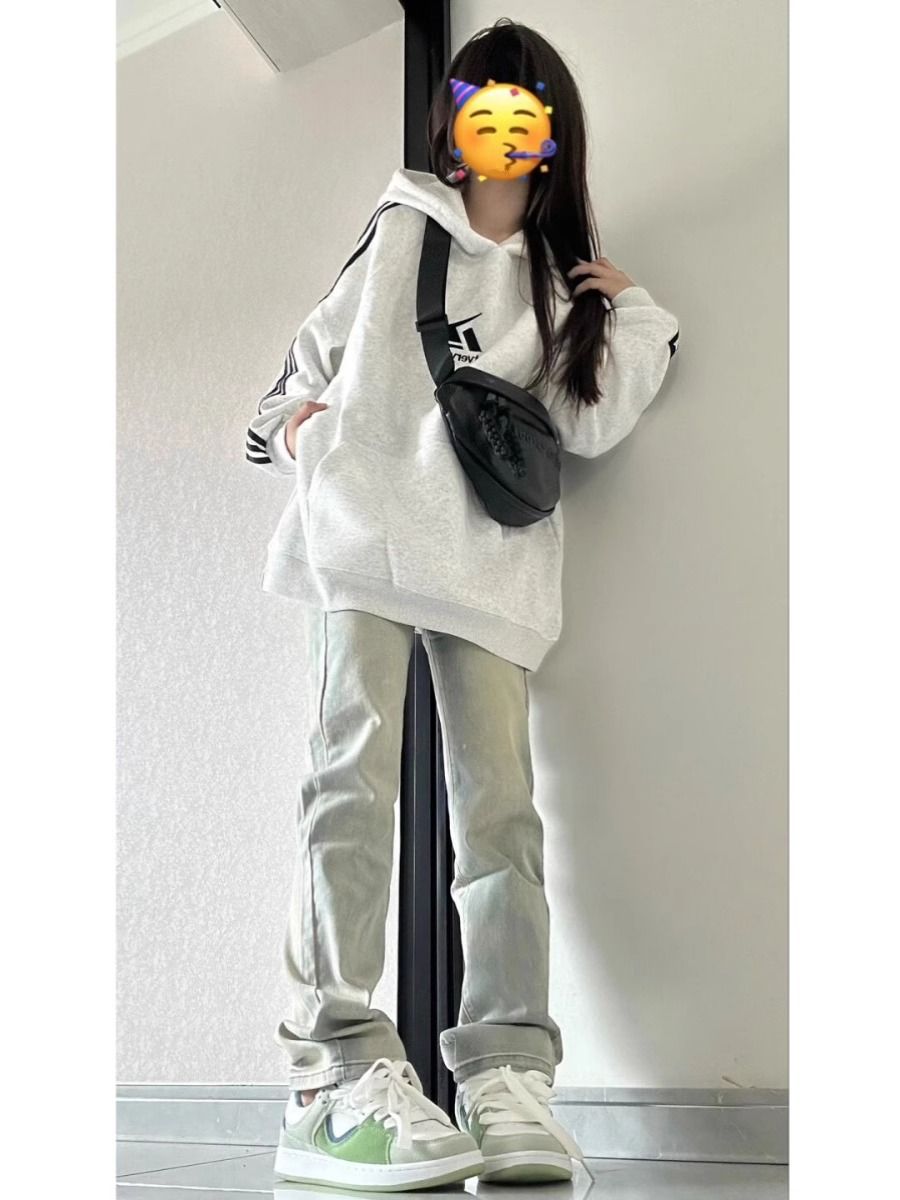 水洗黃泥染復古牛仔褲女2023新款高腰修身顯瘦闊腿窄版直筒煙管褲