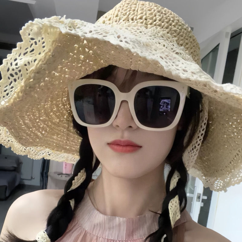 European and American new Korean version of high-end ins beige polarized sunglasses for women Internet celebrity glasses big face small sunglasses