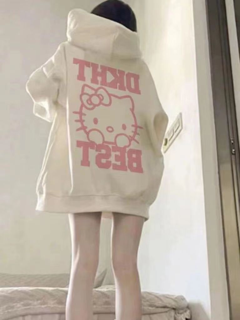 慵懶風卡通字母印花連帽衛衣女學生秋冬款美式高街情侶ins潮牌上