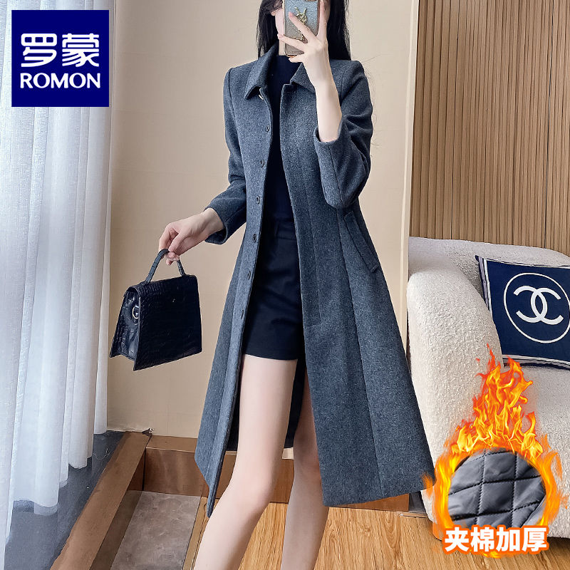 Luo Meng blazer women's gray high-end street long woolen top ol women's work clothes woolen coat