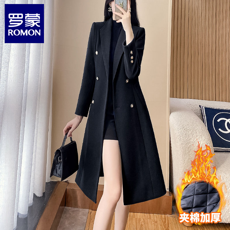 Luo Meng suit jacket is popular this year for women. Black long quilted thickened suit tops and high-end woolen coats are popular this year.