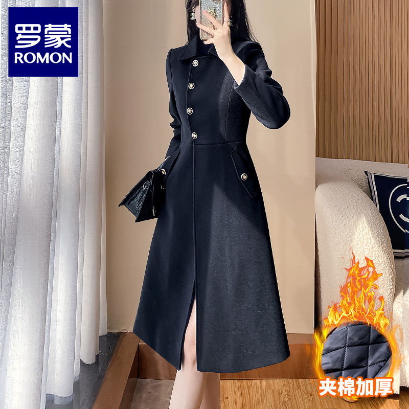 Romon blazer women's black this year's popular thickened woolen top design niche high-end woolen coat