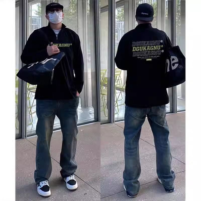抗起球半拉鏈polo衛衣男秋冬季美式潮流寬鬆休閒百搭外穿套頭上衣