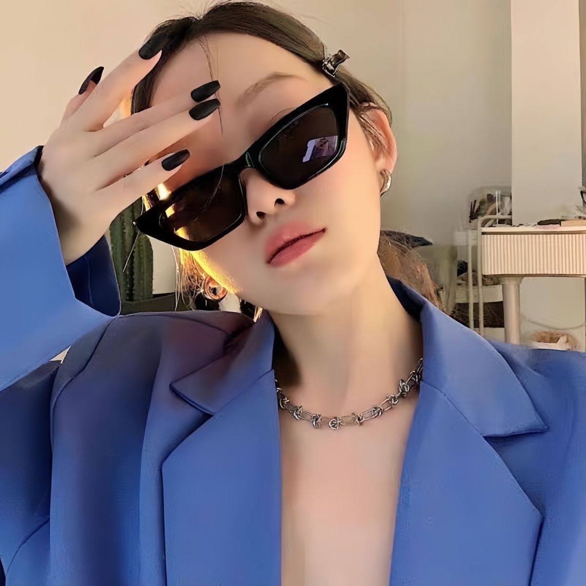 復古貓眼墨鏡女歐美ins小臉款高級感網紅辣妹街拍時尚太陽眼鏡男