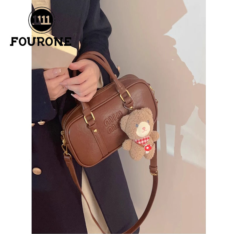 Portable retro bowling bag for women, autumn and winter trendy shoulder crossbody bag, high-end versatile small square bag
