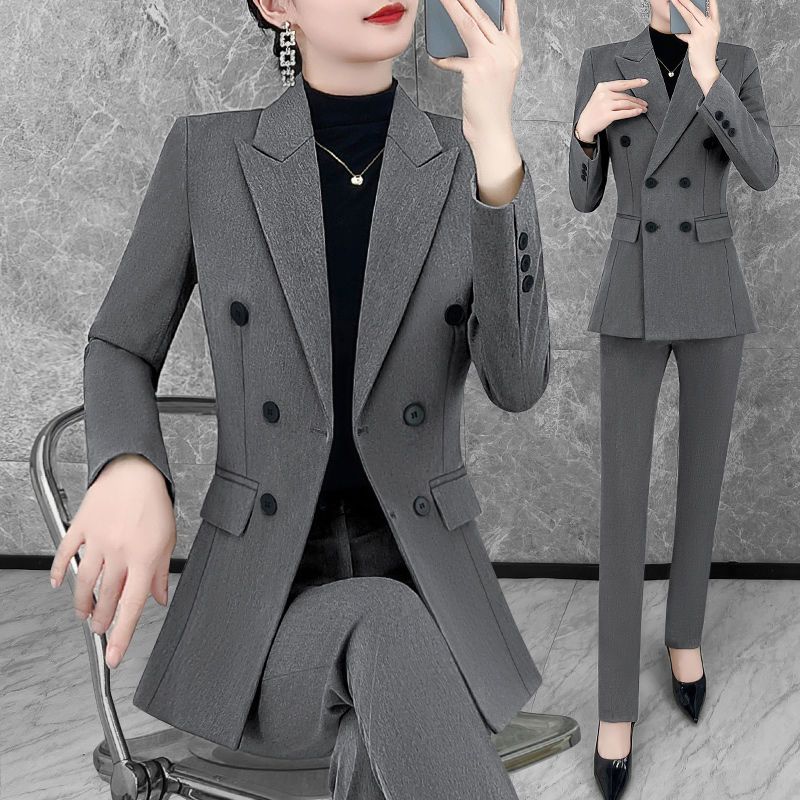 Gray suit jacket for women 2023 new autumn and winter professional suit fashionable temperament high-end interview formal work clothes