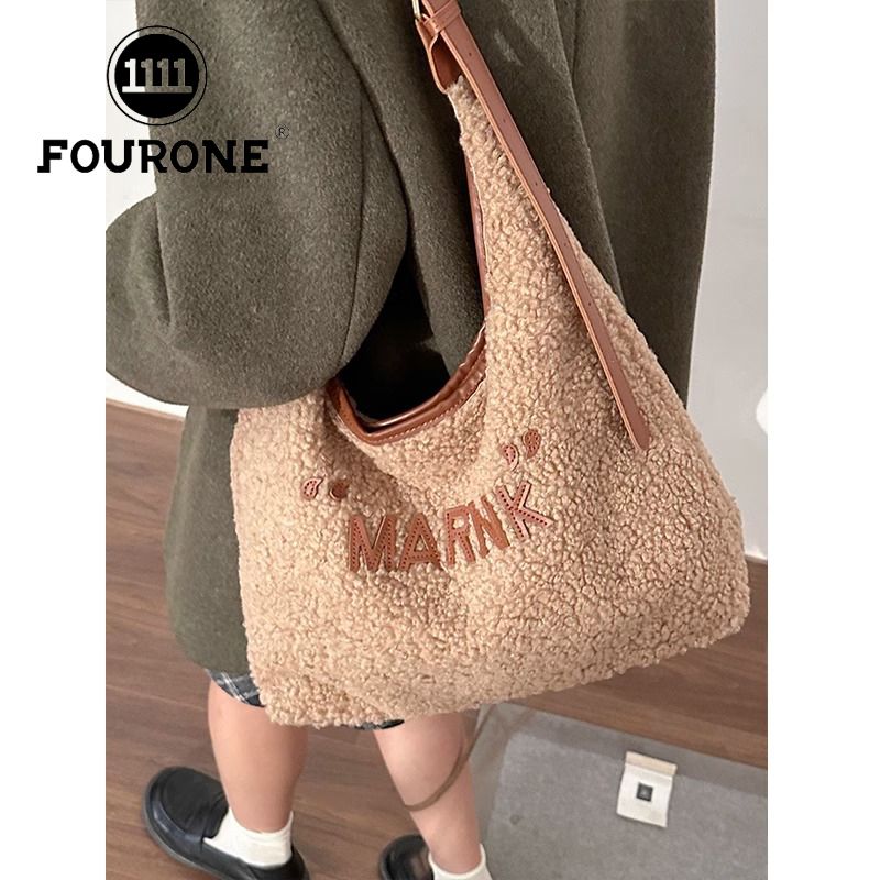 Autumn and Winter Plush Bags for Women 2023 New College Style Letter Tote Bags Versatile Large Capacity Bags