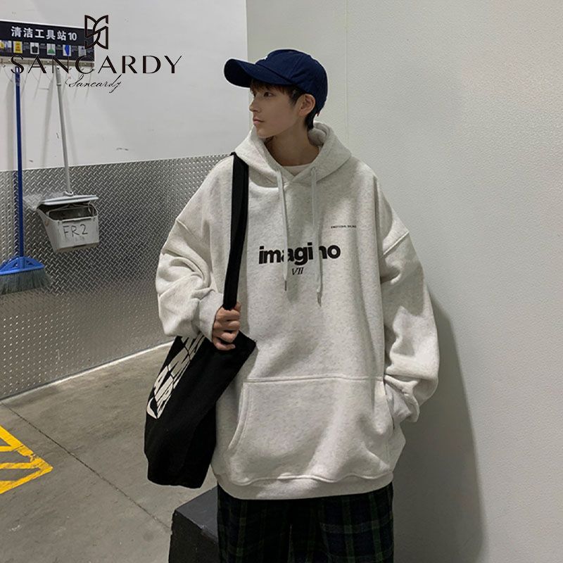 Sanguicardin hooded sweatshirt for men in autumn and winter American retro high-end velvet thickened oversize trendy jacket