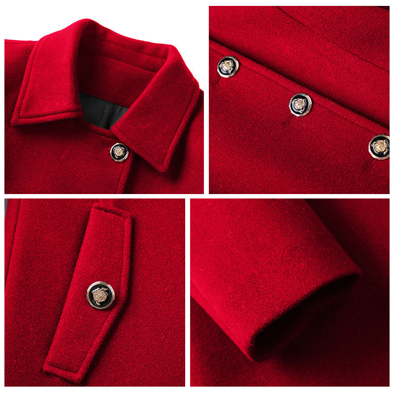 Romon woolen coat for women  new autumn and winter high-end red mid-length ol commuter windbreaker woolen coat