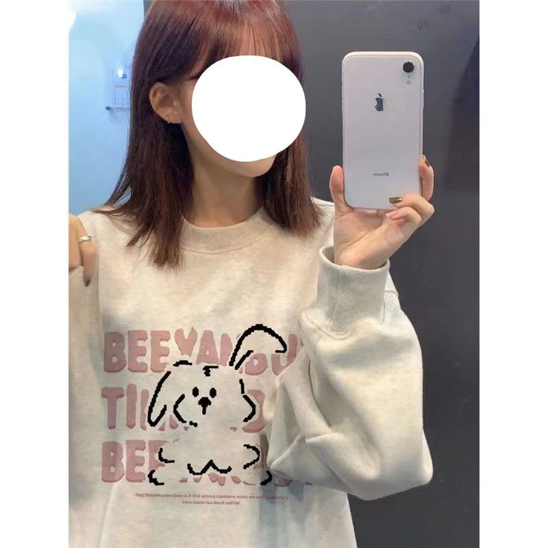 美式街頭衛衣無帽印花衛衣女潮牌秋冬季兔子復古寬鬆百搭上衣潮