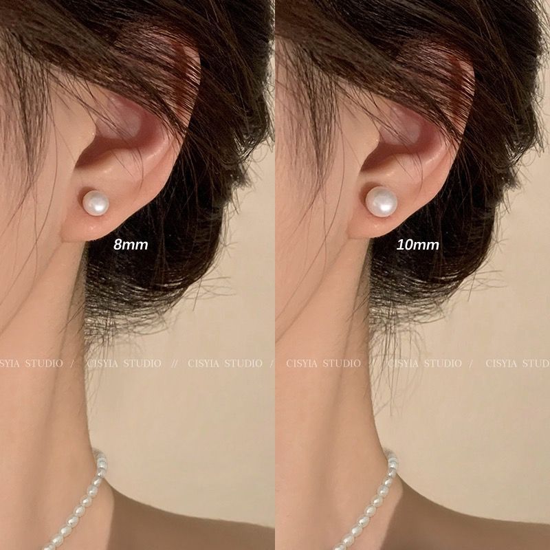 S925银针超大珍珠耳钉女施家fever同款2023轻奢高级感珍珠耳饰